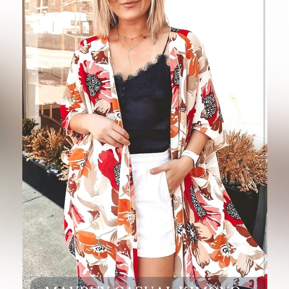 Lightweight fall print kimono